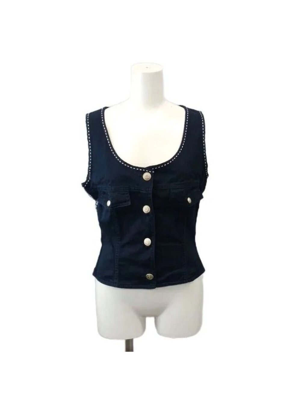 Fendi Vintage Vest Front Opening Metal Button Navy 40